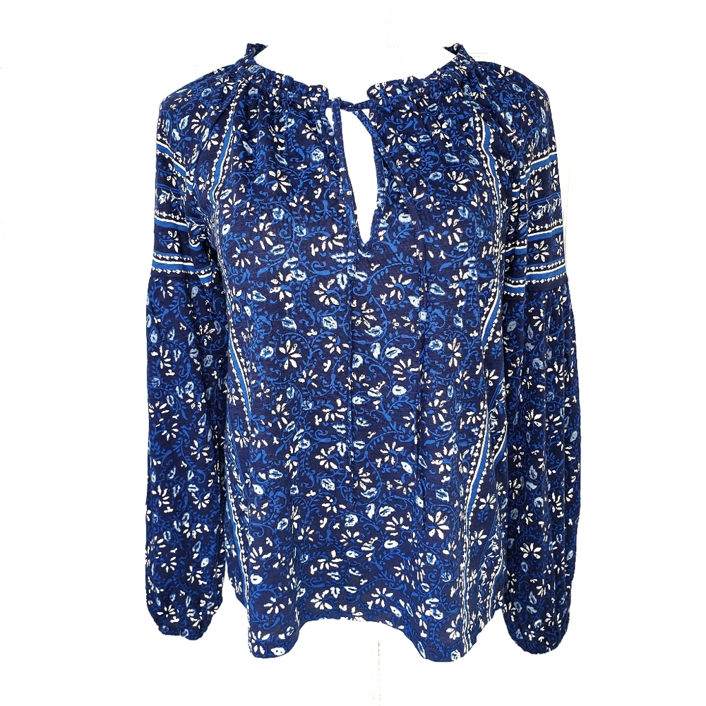 Lucky Brand Border Print Peasant Top Blue Size XS